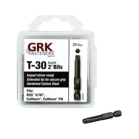 Grk Fasteners GRK Fasteners 2824753 T-30 x 2 in. Star Carbon Steel 0.25 in. Hex Shank Impact Power Bit - 25 Piece 2824753